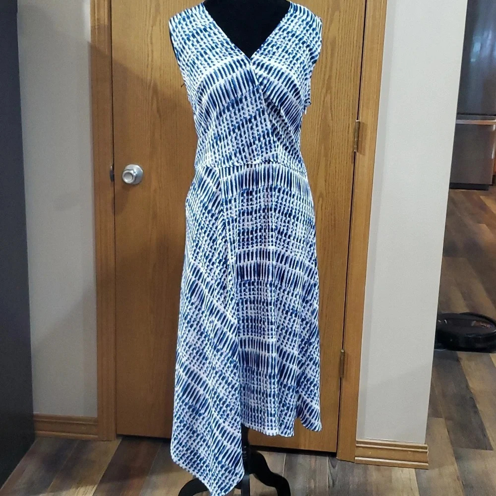 DKNY nwt blue asymmetric sleeveless crepe lightweight dress